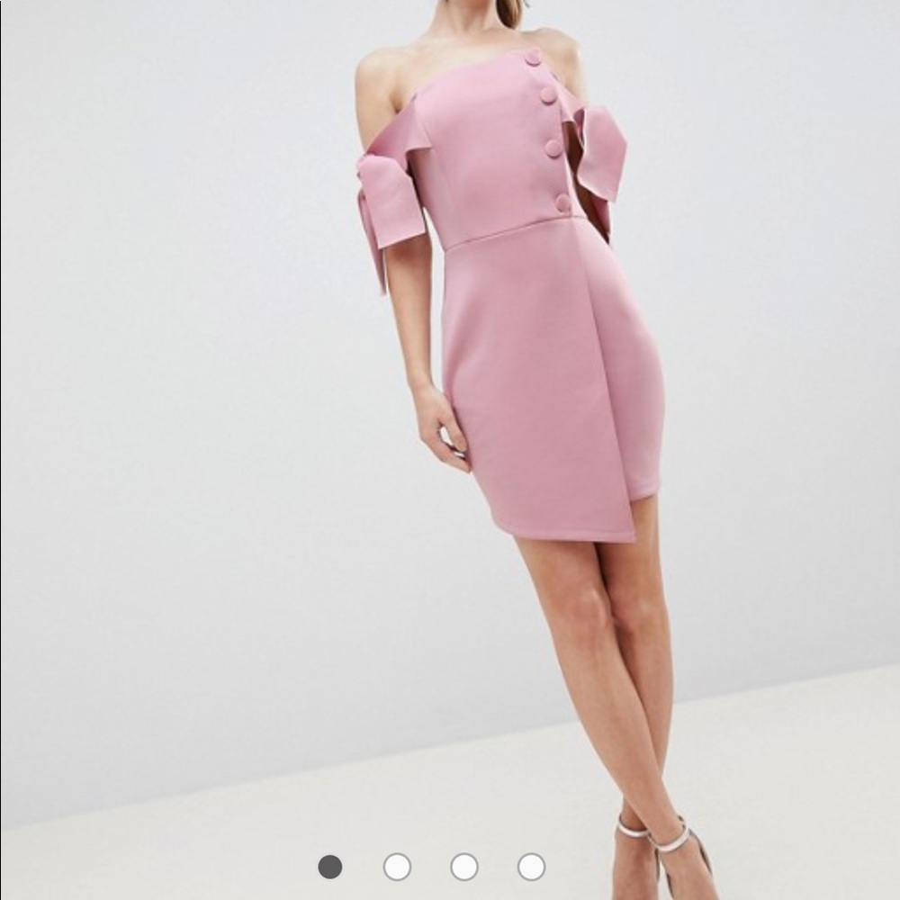 Pink off the shoulder body con dress ASOS